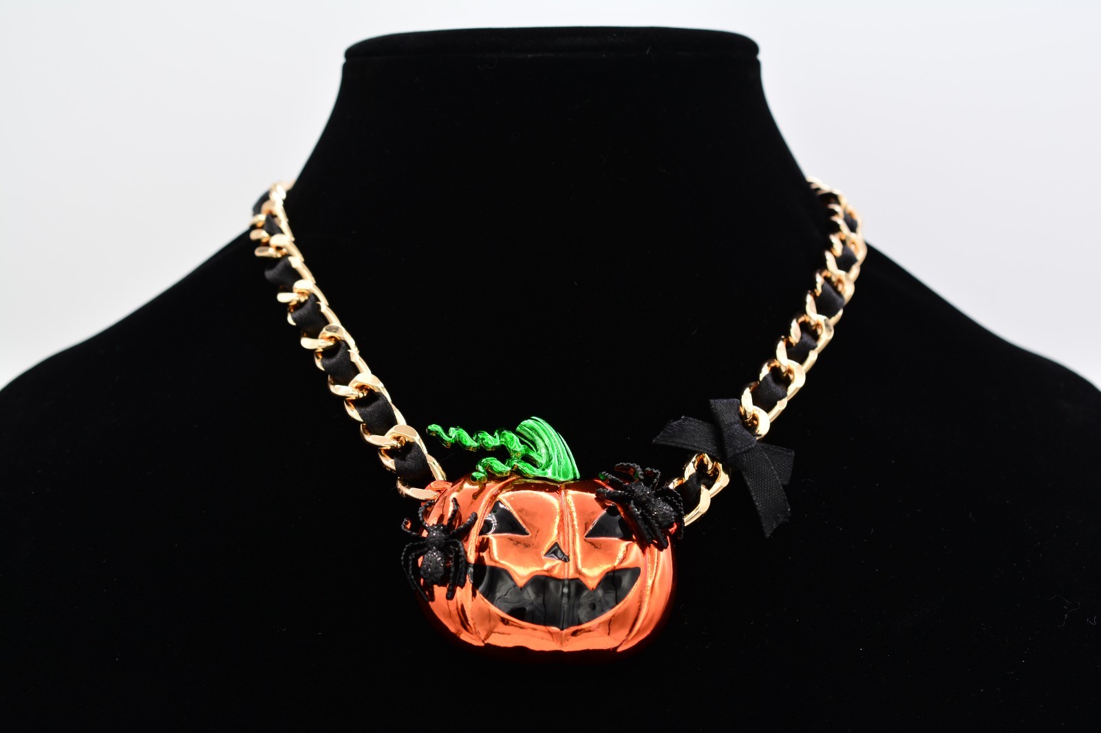 Betsey Johnson Halloween Pumpkin Spider Collar Necklace Jack O Lantern NWT BinBM