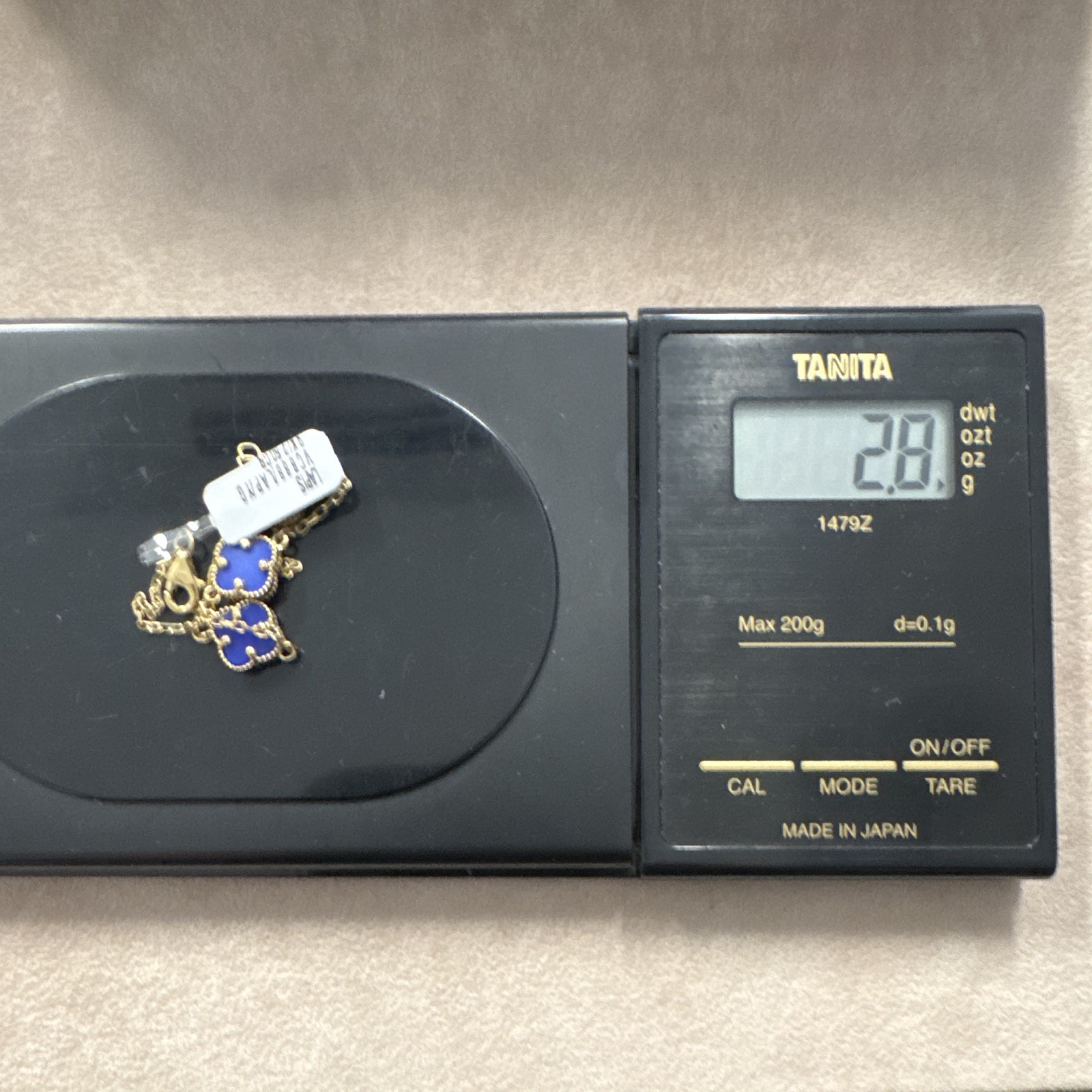 9kt Gold Chain Bracelet Lapis Blue Clover Charms