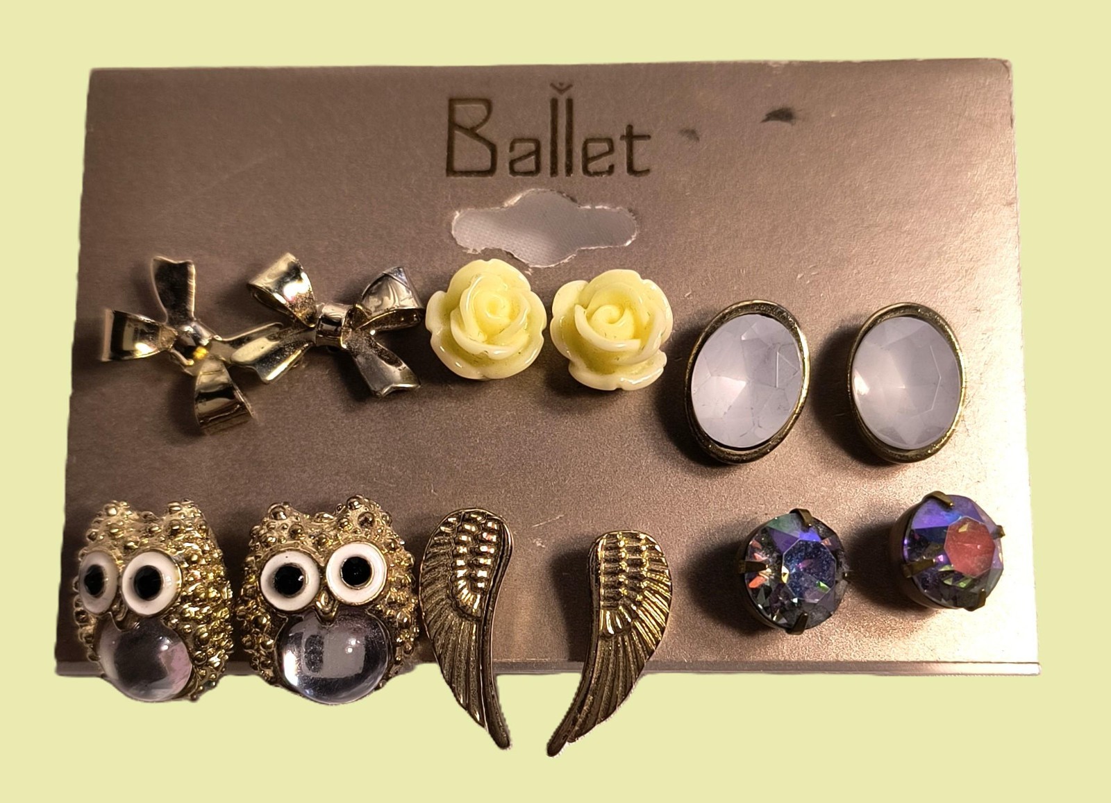 NWT Ballet 6 Pair Stud Earring Collection Assorted Colors &Shapes Acrylic/Metal