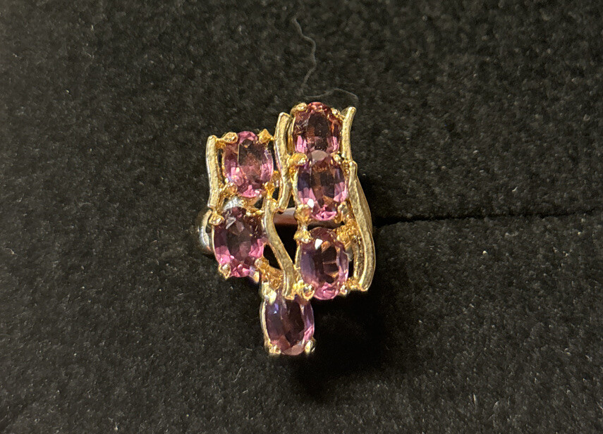 Vintage 18K HGE Gold Plated Purple Cocktail Ladies Statement Ring Size 7 NOS