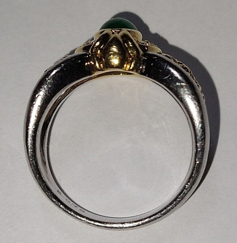 Solid heavy platinum & 18k gold 0.91 carat natural emerald diamond ring 8.76 grm