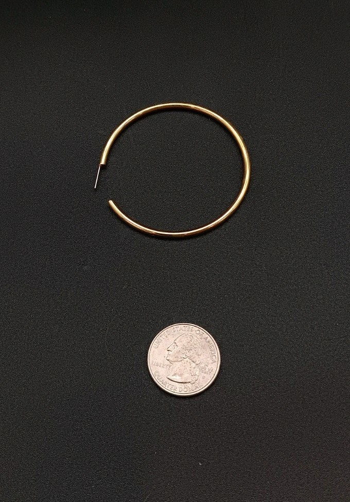 Thin Gold Hoop Earrings WITHOUT CLASP 2.25 Inches