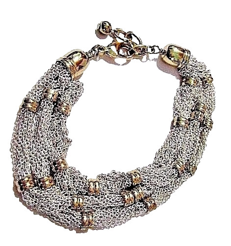 SHIMMERY SILVER TONE MULTISTRAND FASHION BRACELET CONTEMPORARY SHIMMERY