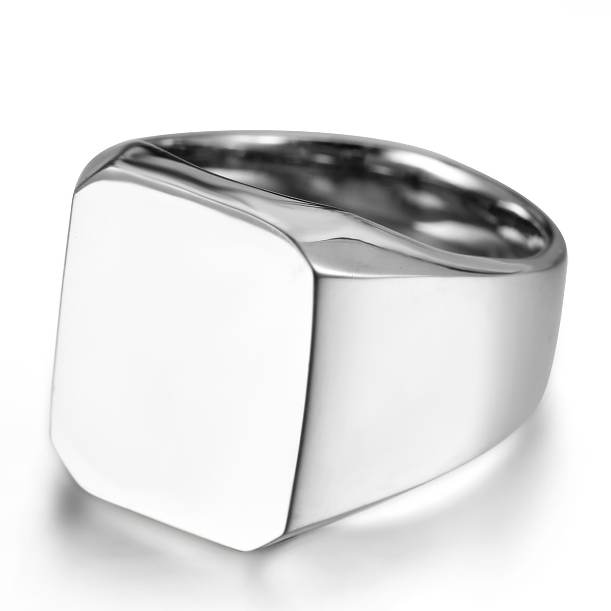 Mens Polished Biker Square Signet Ring Stainless Steel Wedding Band Size 6-15