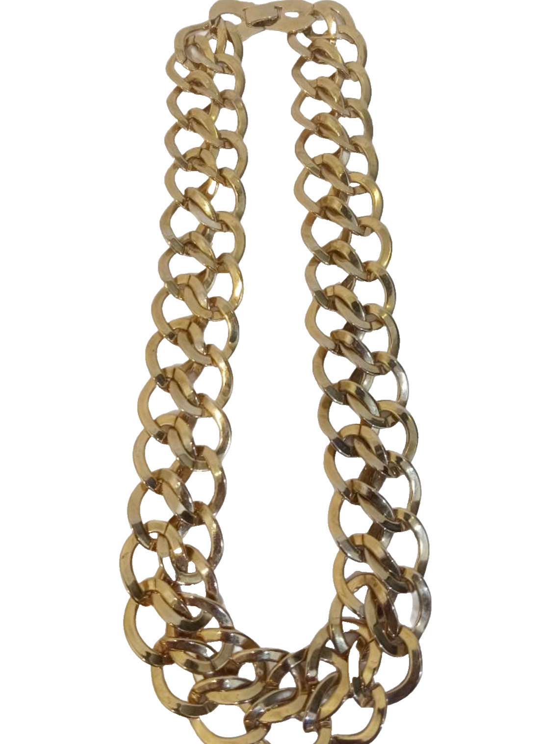 Gold Tone Necklace Chain Double Curb Link 18″ Inch Thick Fold Over Clasp