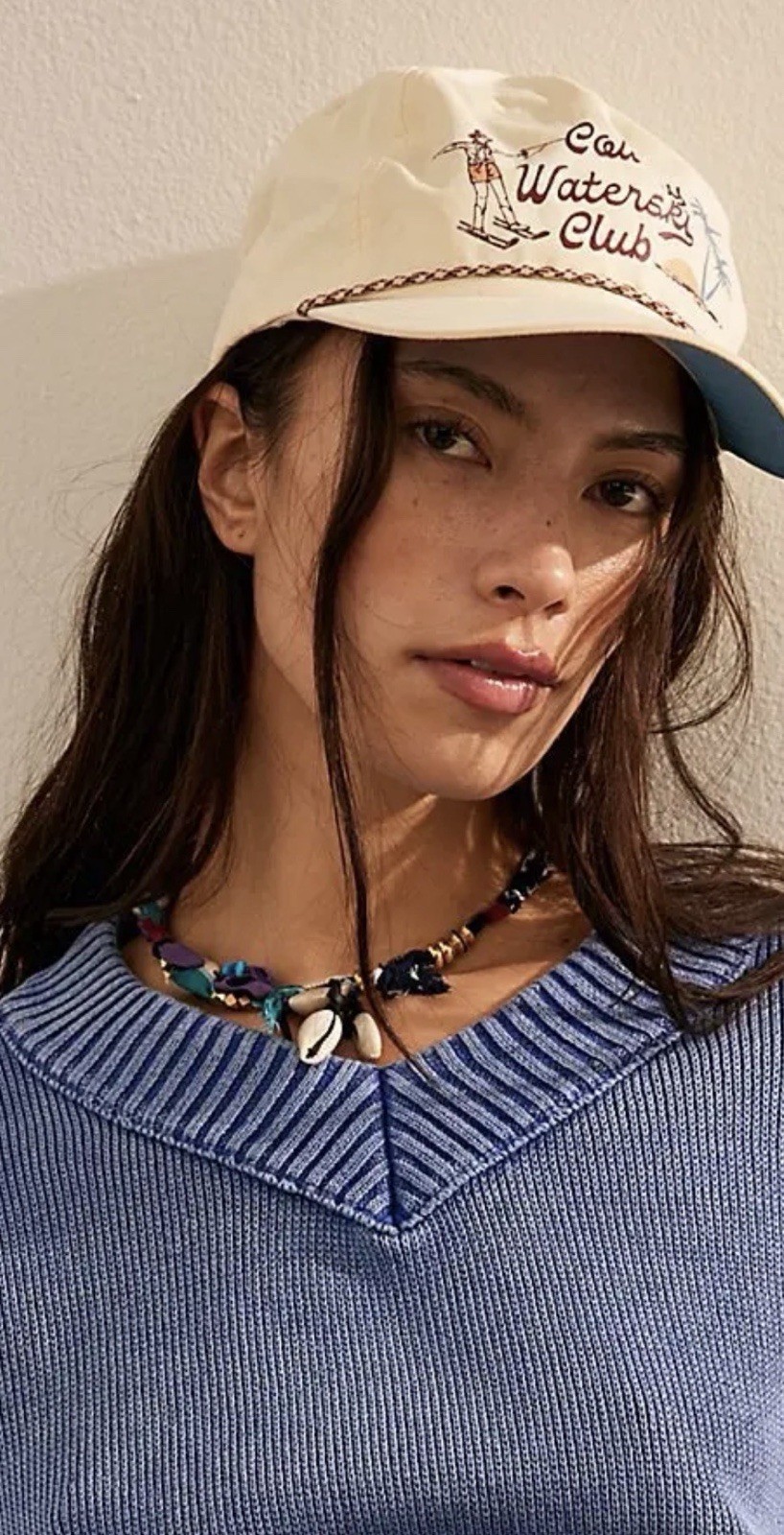Free People Ariana Ost Alpha Choker Bandana Beading Shells Navy Marin NWT