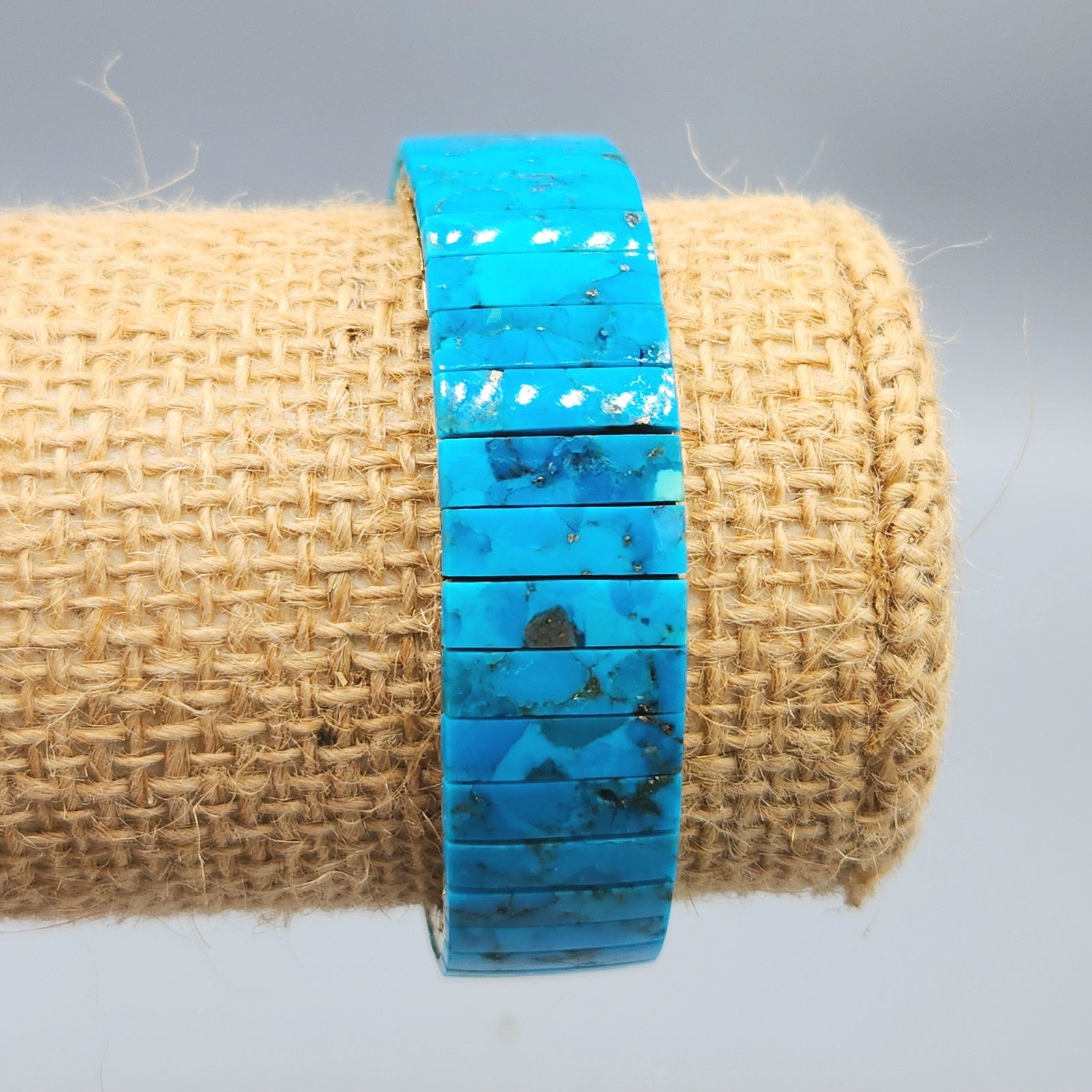 Vintage Turquoise Slab Expansion Stretch Bracelet 6.75″