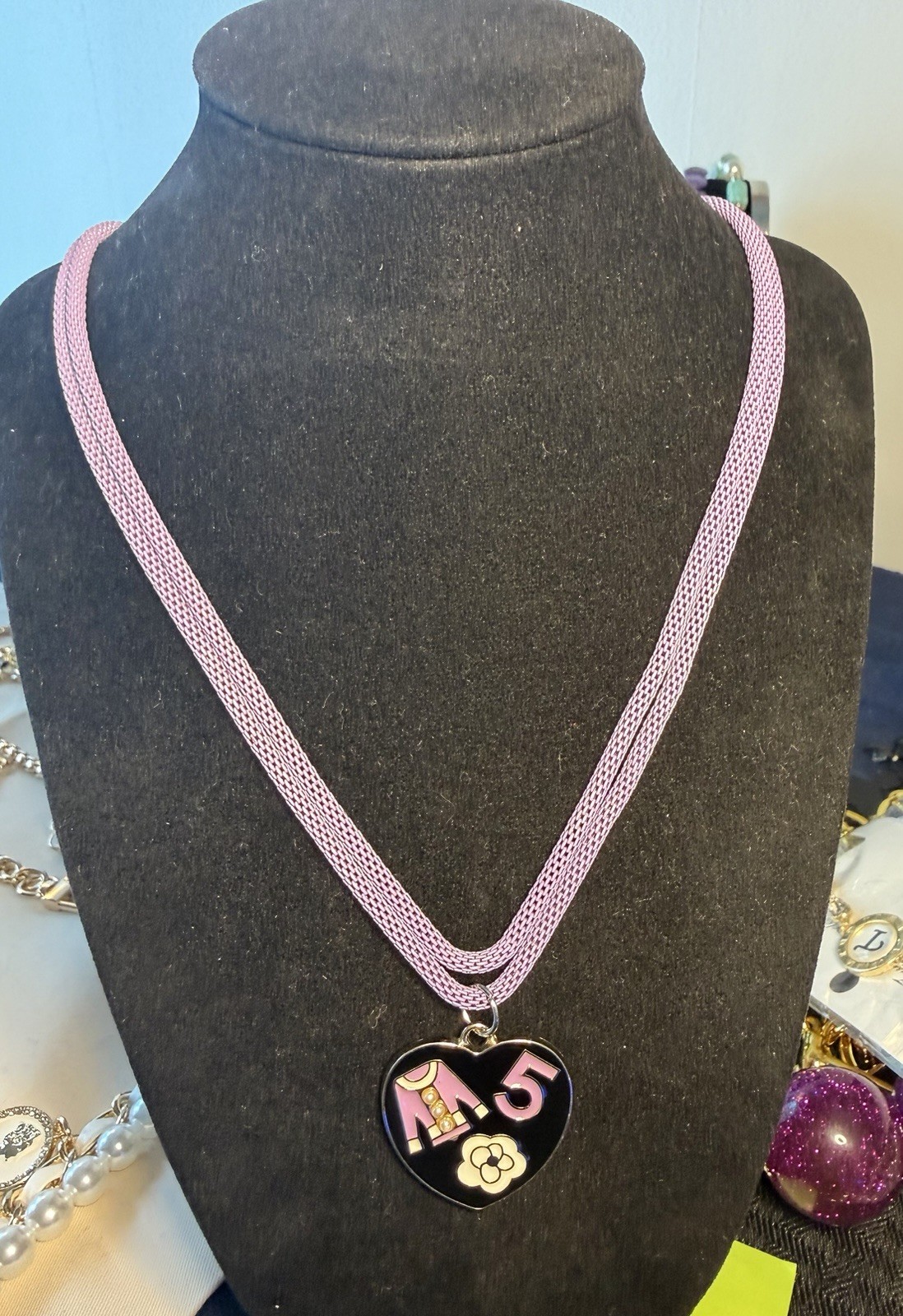 Purple Mesh Necklace with Heart Pendant