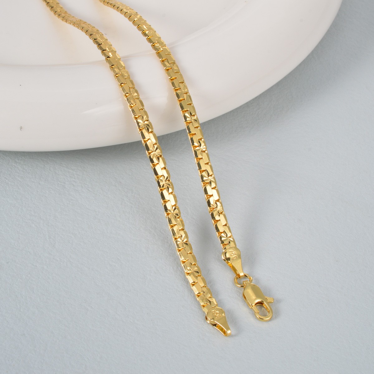 18K Gold Italian Flat Chain Necklace Super Shiny Unisex Stackable Jewelry 4mm