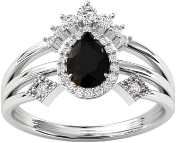 Engagement Ring-Tear Drop Cut 2 Ct P-Black Onyx Gemstone Wedding Ring for Women