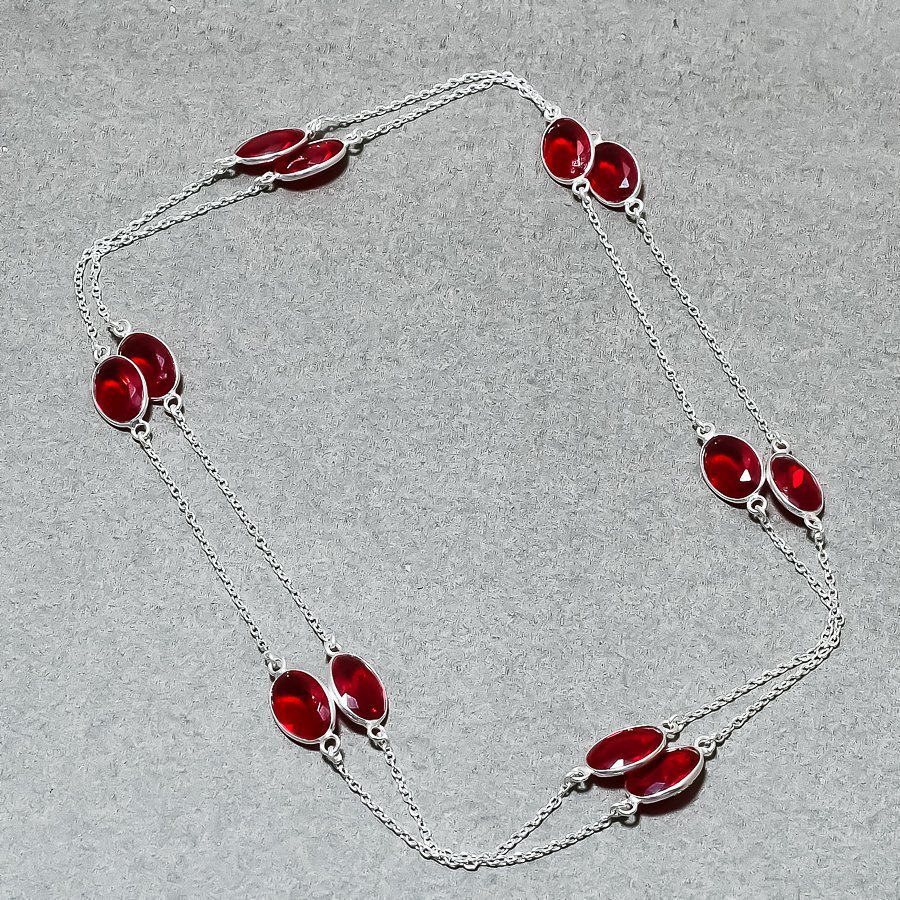 Faceted Mozambique Garnet Oval Shape Gemstone Handmade Gift Jewelry Necklace 36″