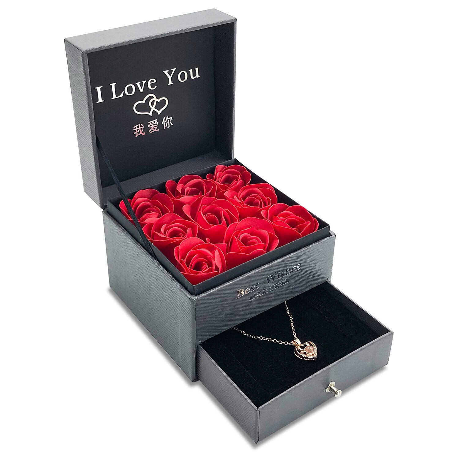 Women Gifts Ideas for Valentines Day, Preserved Forever Rose Gift with Necklace