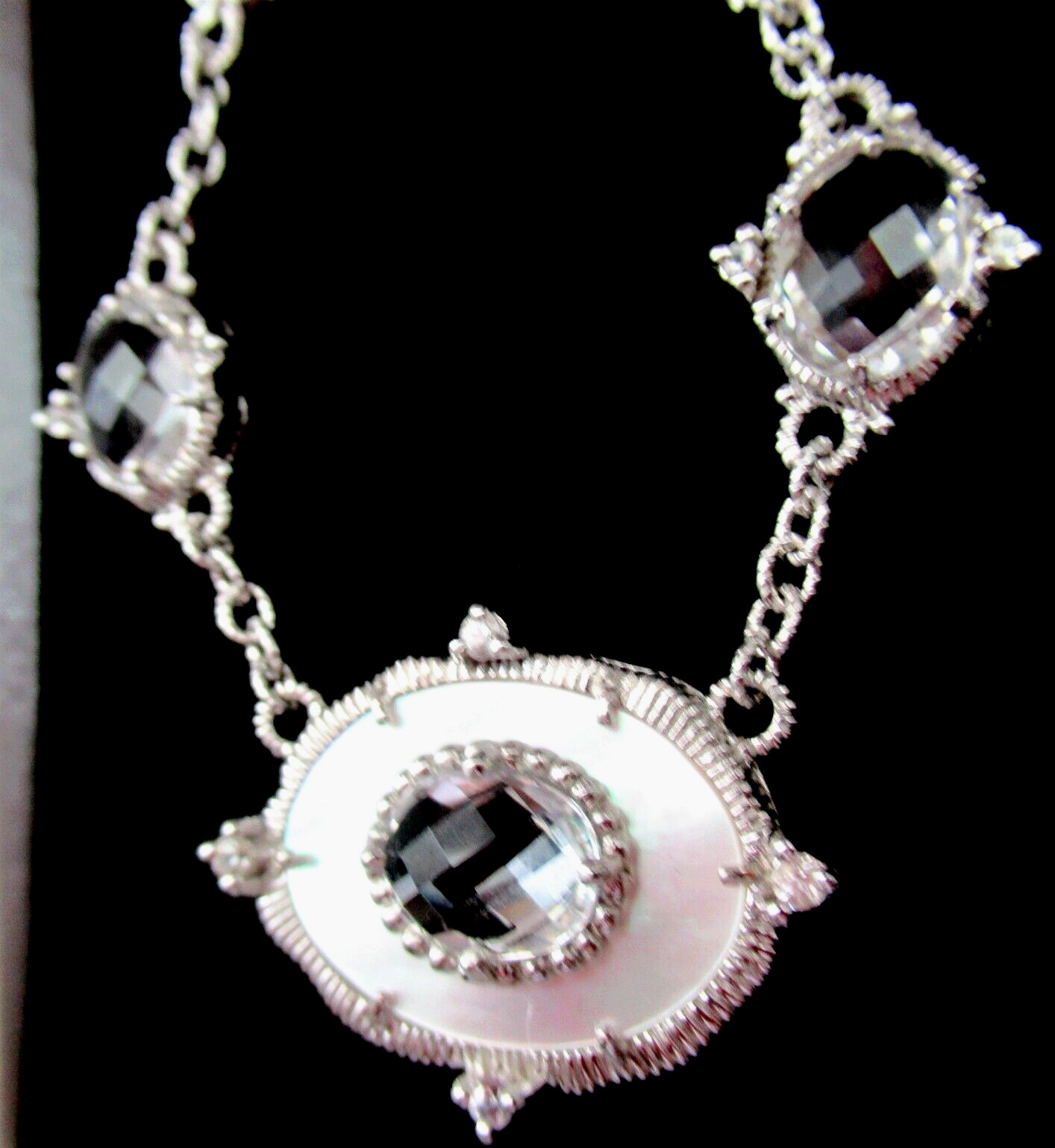 Judith Ripka Sterling Silver Mother Of Pearl Quartz & Sapphire Pendant Necklace