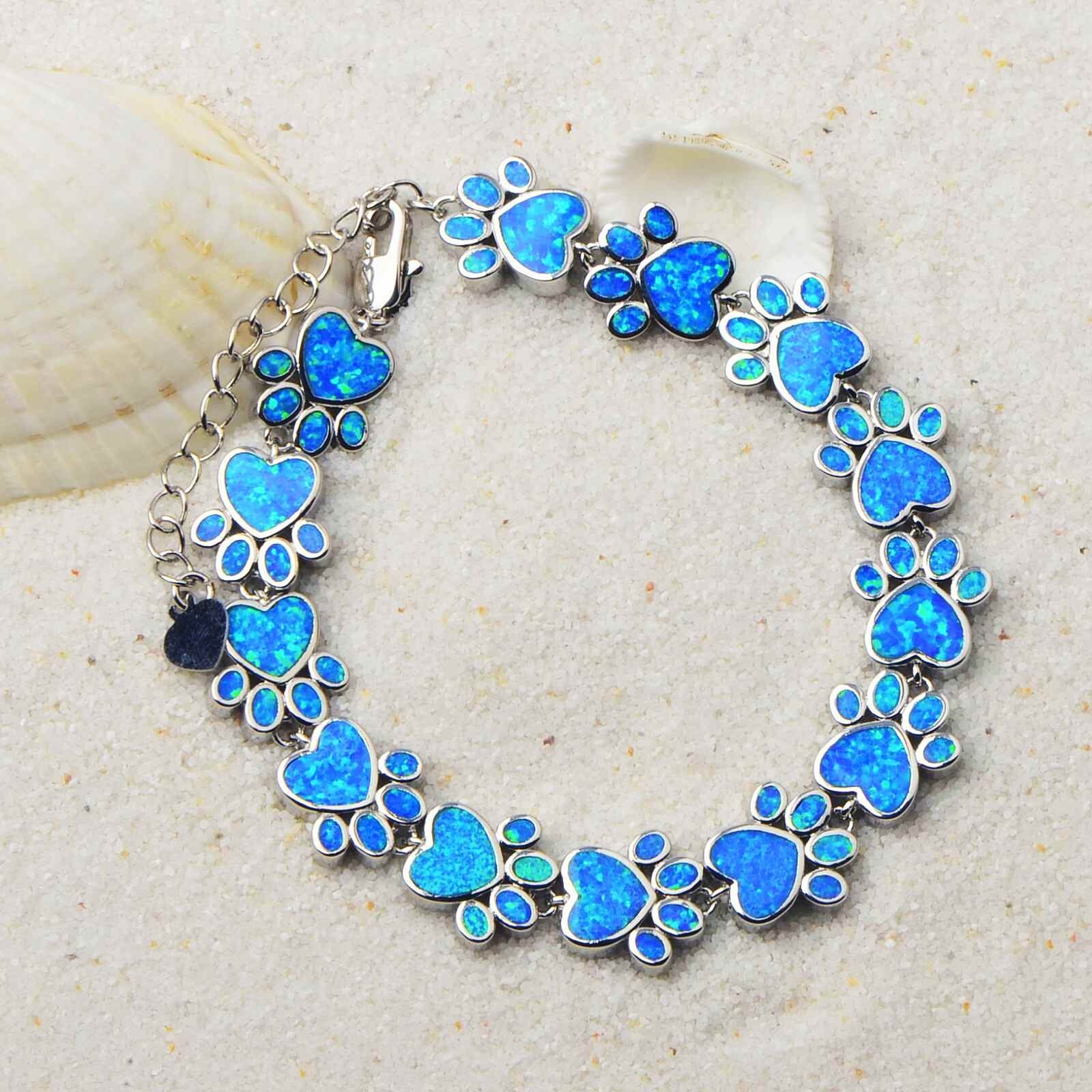 Hawaii Blue Opal Dog Paw Bracelet 925 Sterling Sliver Jewelry For Women Girls