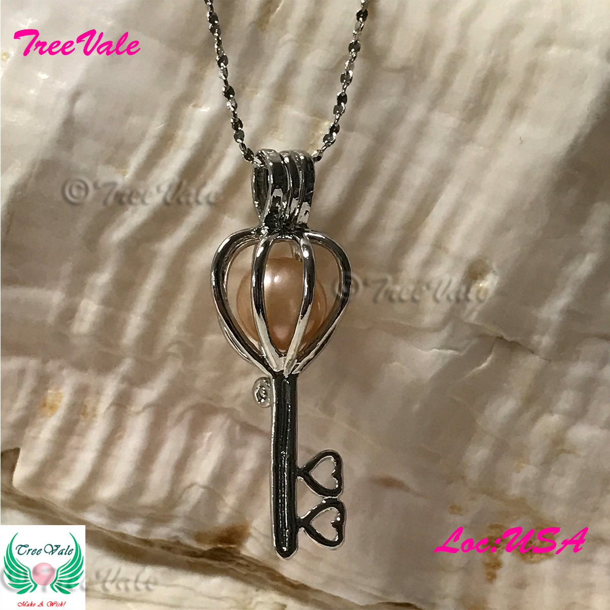 Sweet One Key – Silver Plated – Locket Pearl Cage Pendant – Hold 5mm – 8mm Pearl