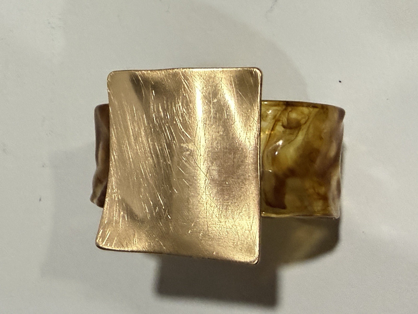 Chunky Brown Swirl Acrylic Brushed Gold Tone Metal Cuff Bracelet Statement