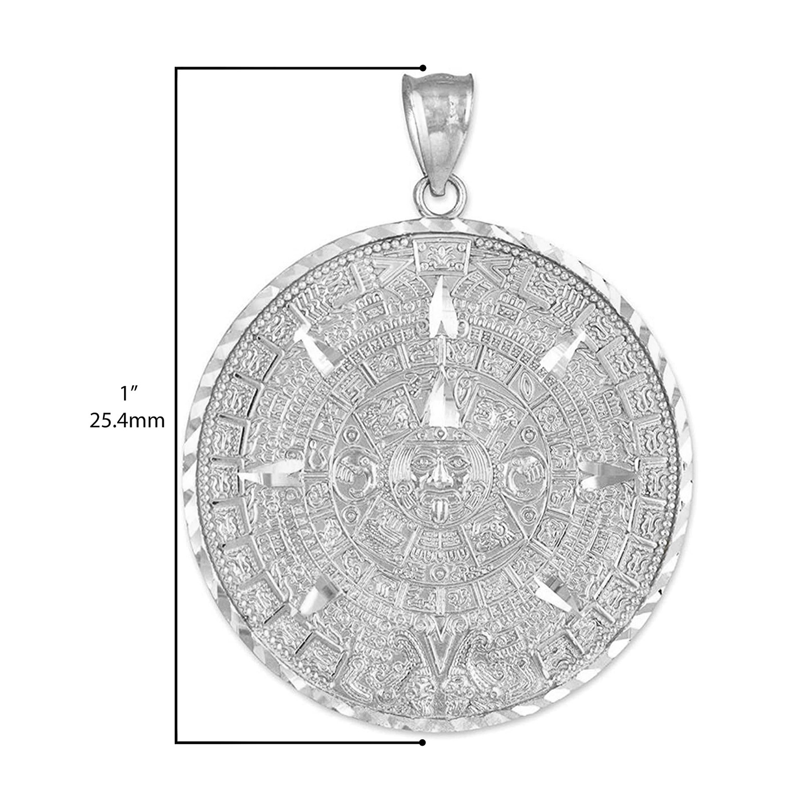 .925 Serling Silver Round Aztec Mayan Calendar Charm 16 inches,