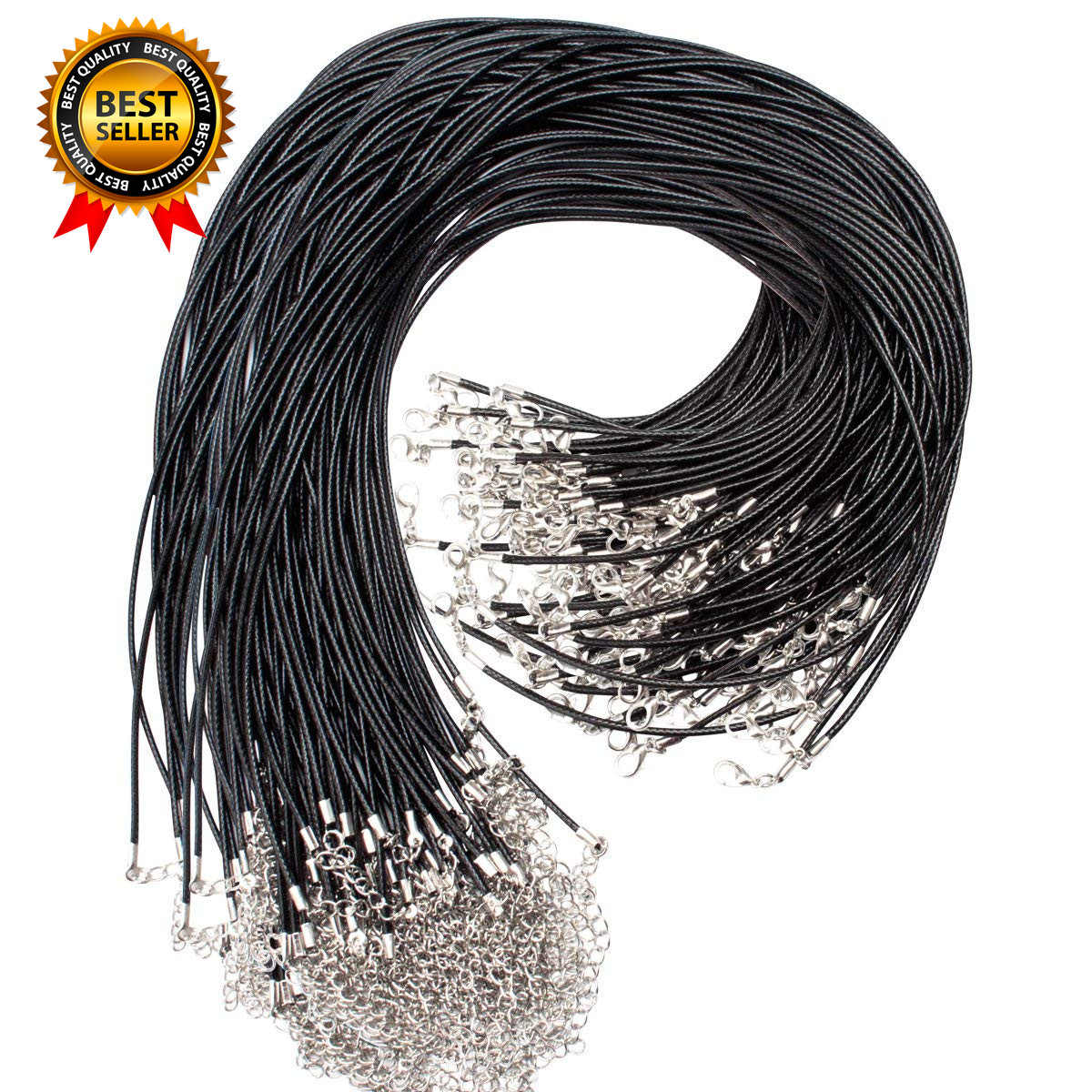 100 Pcs 2.0Mm Black Necklace Cord with Lobster Claw Clasp for DIY Jewelry Making
