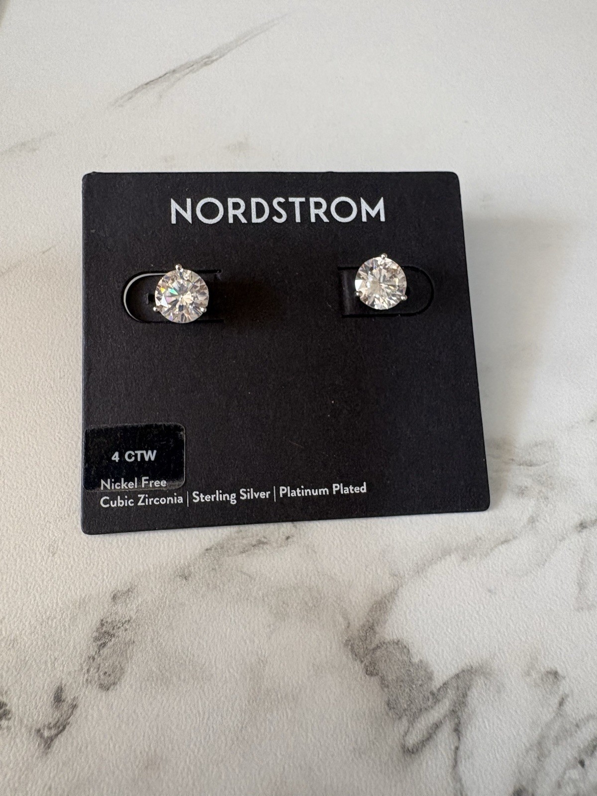 Nordstrom Sterling Silver Platinum-Plated Cubic Zirconia Stud Earrings – Clear