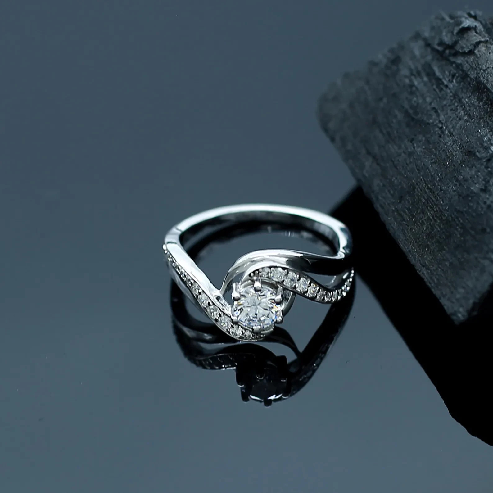 2.26 Ct Round Simulated Diamond Bypass Style Promise Ring 14k White Gold Plated