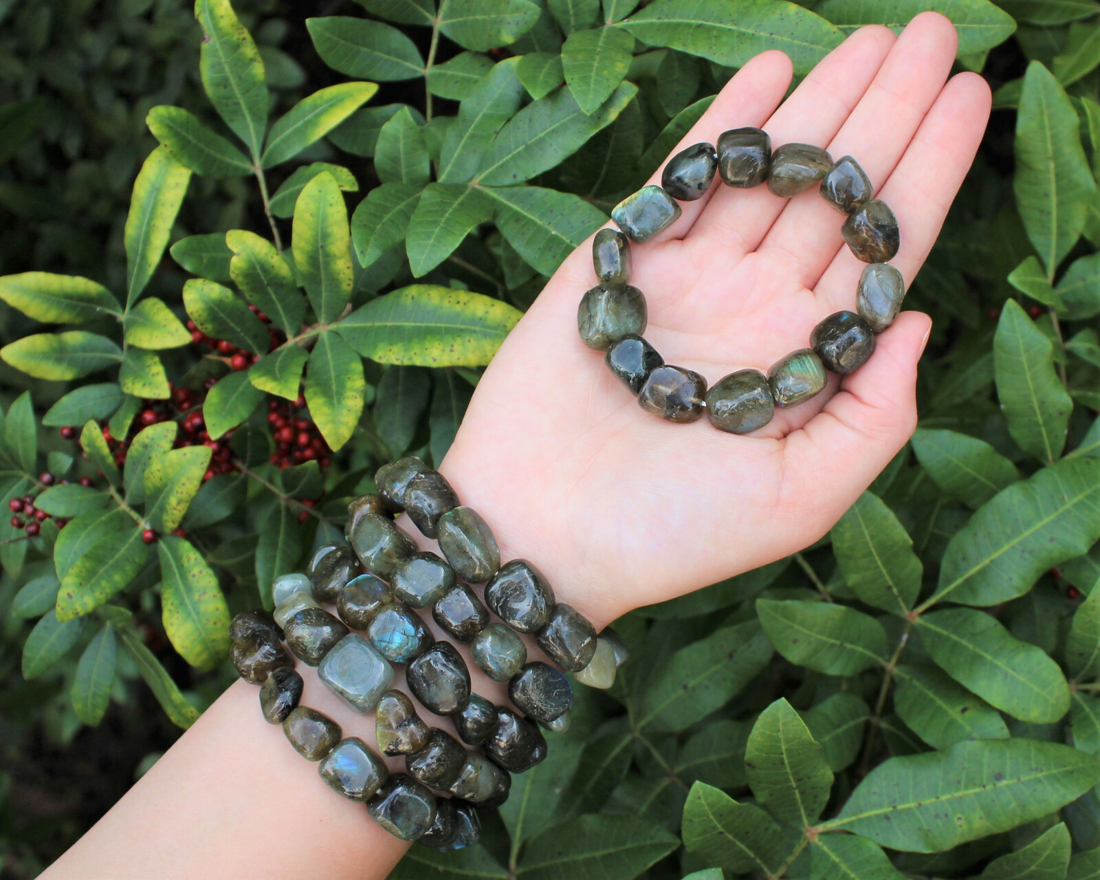 Labradorite Tumbled Gemstone Bracelet 6-8 mm Nuggets (Stretch Bracelet, Gift)
