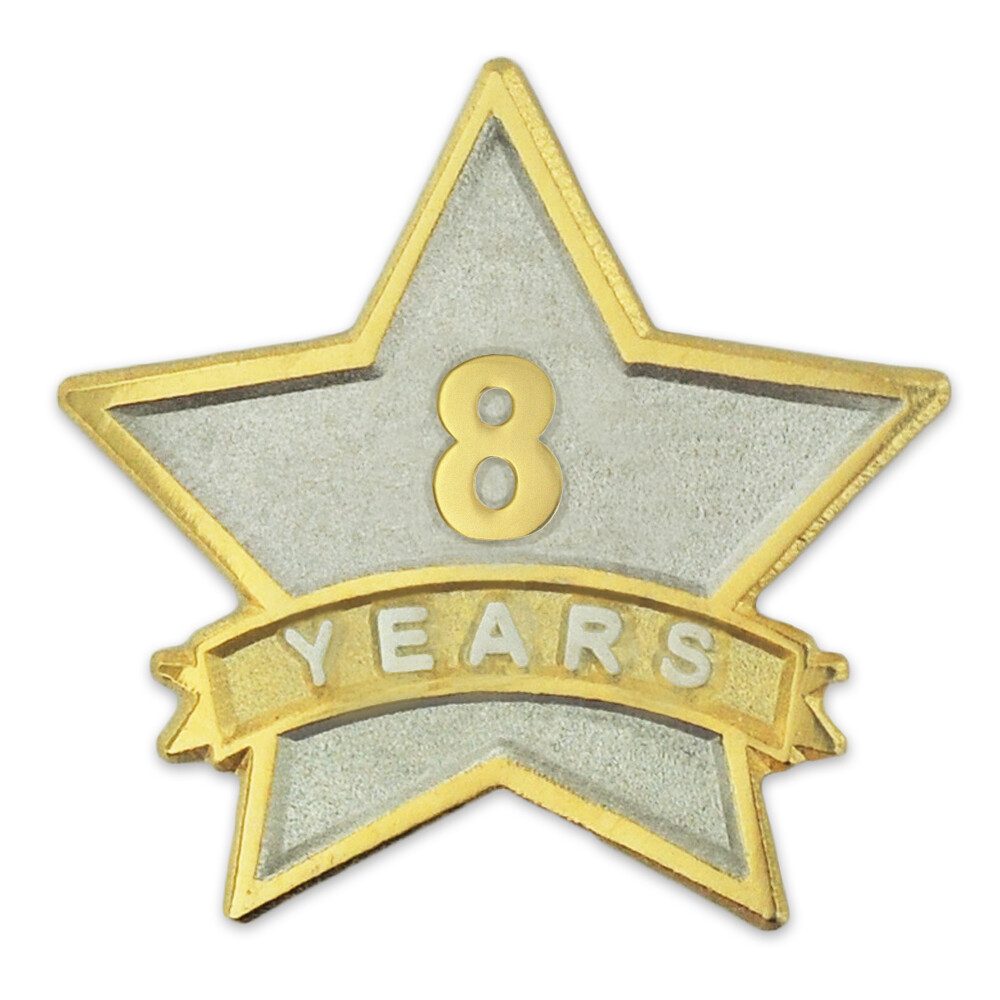 PinMart’s 8 Year Service Award Star Corporate Recognition Dual Plated Lapel Pin