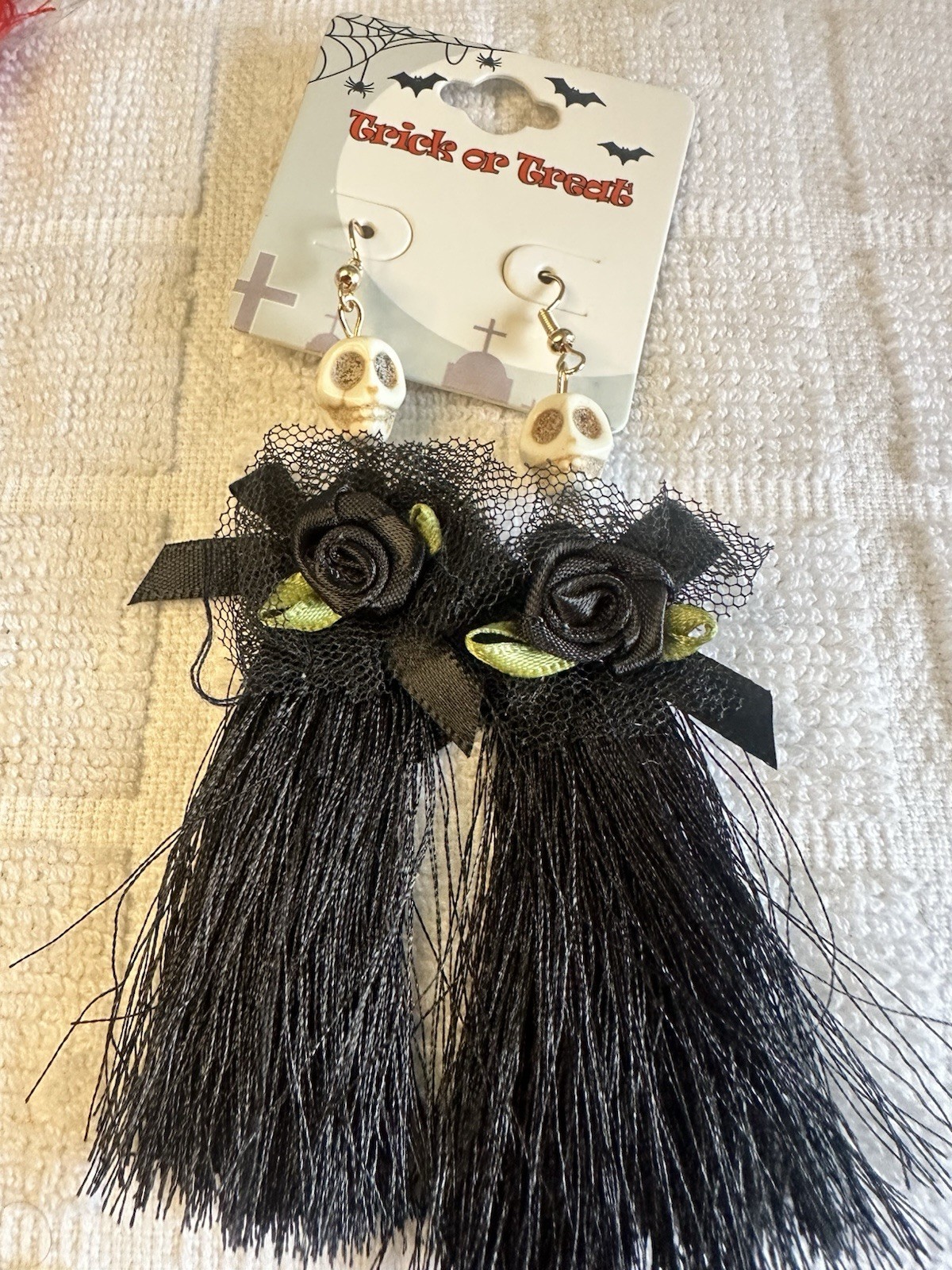 Black Tassel Skull Earrings Hooks. New