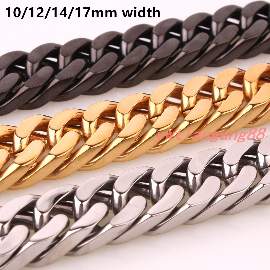 10/12/14/17mm Heavy Men’s Chain Stainless Steel Curb Cuban Necklace or Bracelet