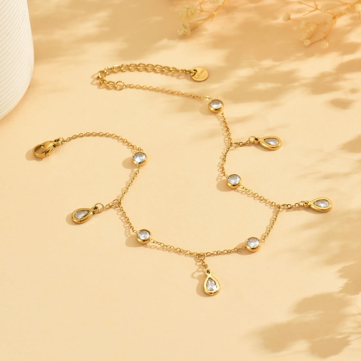 Anklet Bracelets for Women 18K Gold Plated Tennis Anklets Droplet CZ-Gold