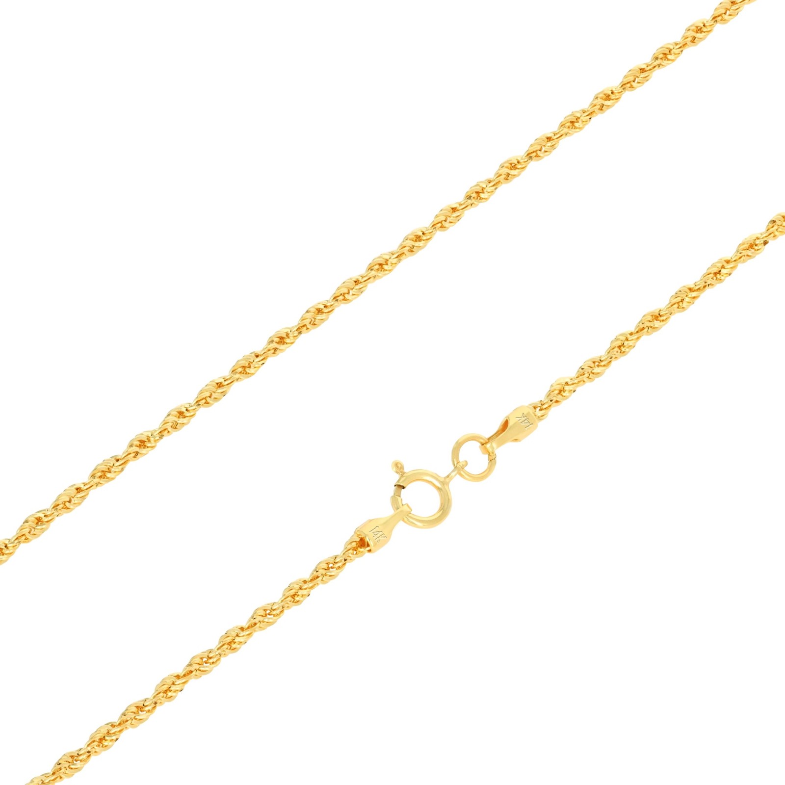 14K Yellow Gold 1mm-4mm Laser Diamond Cut Rope Chain Necklace Men Women 16″- 30″