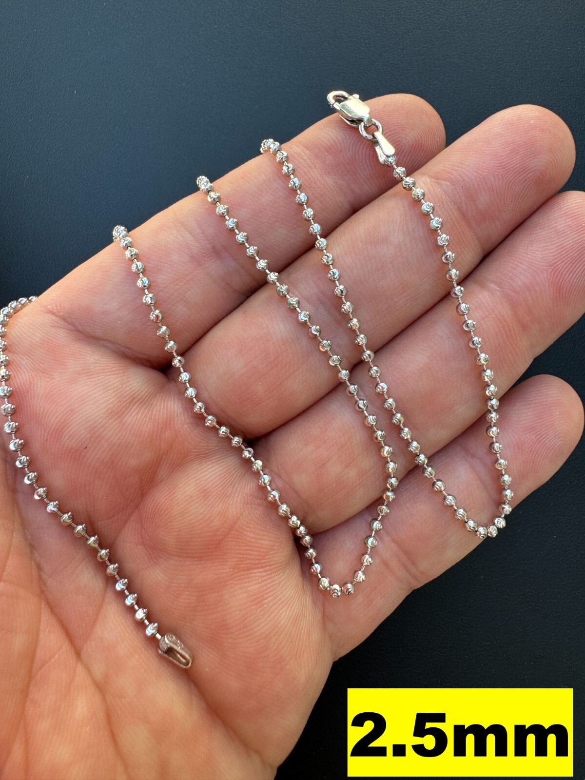Ball Moon Chain Necklace SOLID 925 Silver Rhodium Finish Hip Hop Diamond Cut