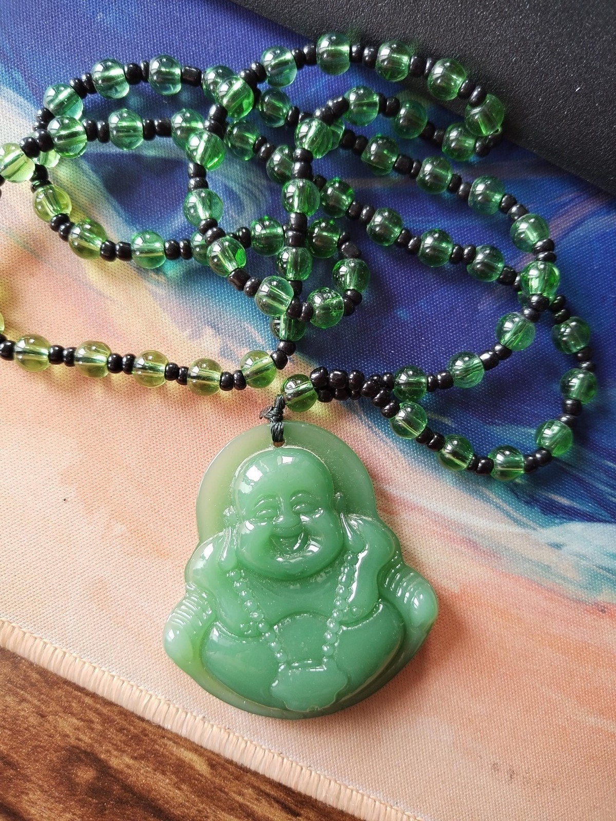 Green Jade Necklace Maitreya Buddha Pendant,Gift for Men Women