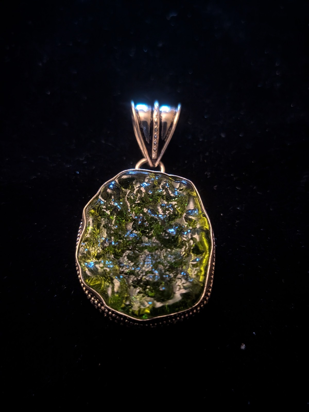 Natural Moldavite Unisex Pendant, 925 Sterling Silver, Handmade Gemstone Jewelry