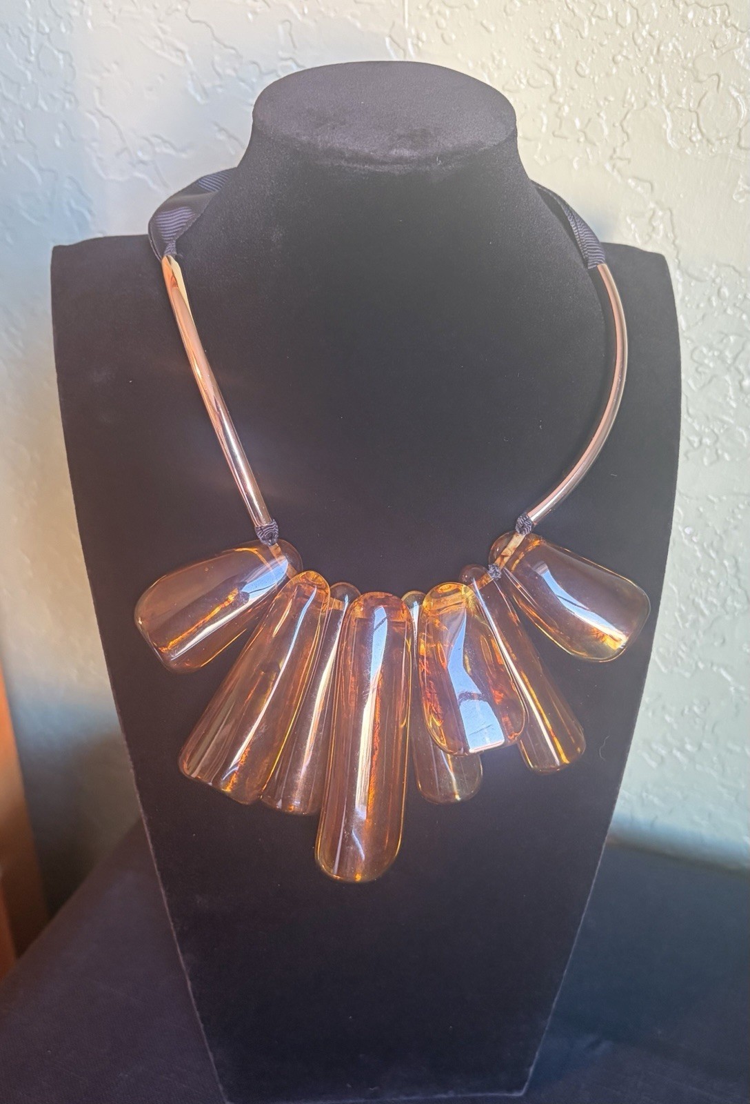 Adolfo Dominguez Statement Necklace Amber Cascade Adjustable Length