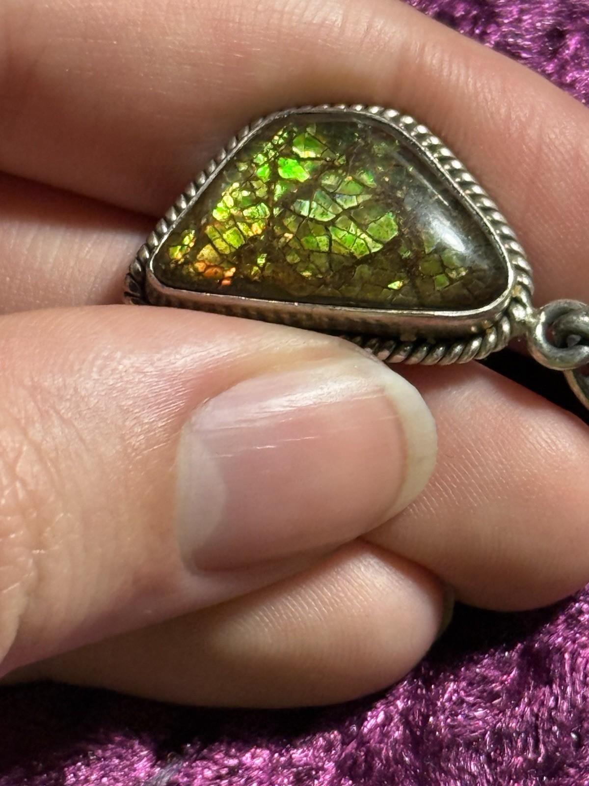Hand Crafted Ammolite & Sterling Silver Pendant Natural Stone – Great Colors!