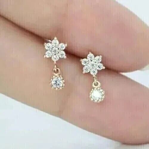 2Ct Round Cut Simulated Diamond Drop Dangle Earrings 14k Yellow Gold Plated