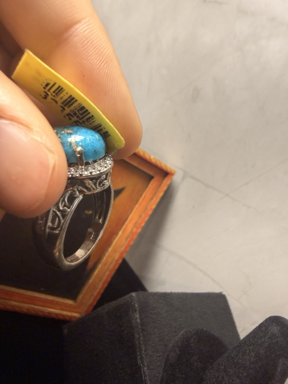 925 Sterling Silver Oval Blue Turquoise CZ Halo Cocktail Ring Size 7