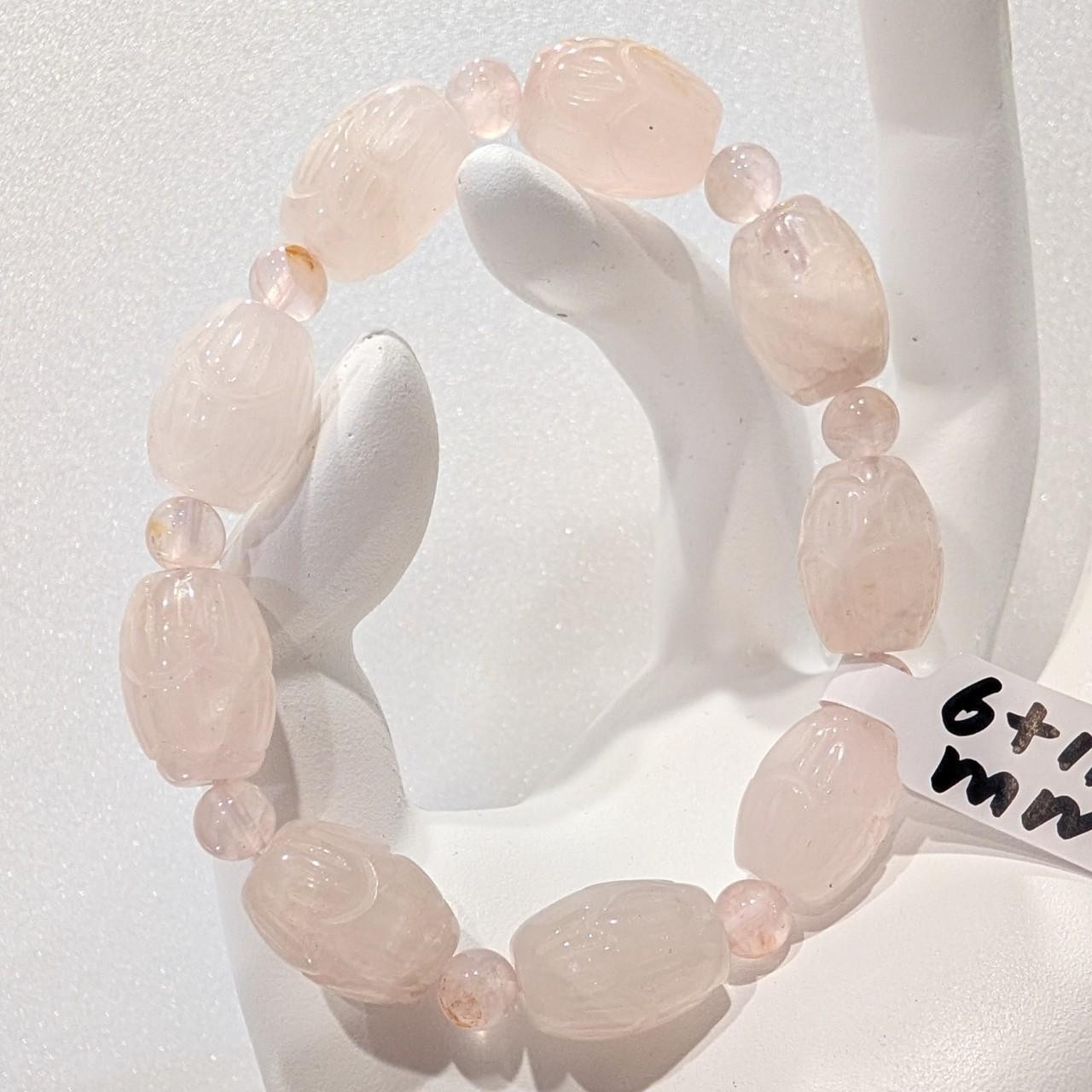 6+11mm Carved Rose Quartz Barrel Bead Bracelet *ON SALE: see description