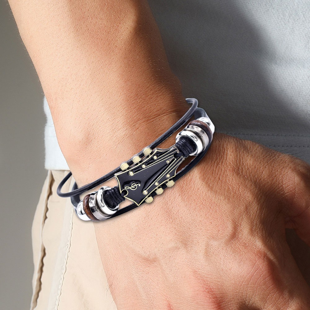 Retro Faux Leather Guitar Bracelet,Zinc Alloy Rock Music Guitar Bracelet OY