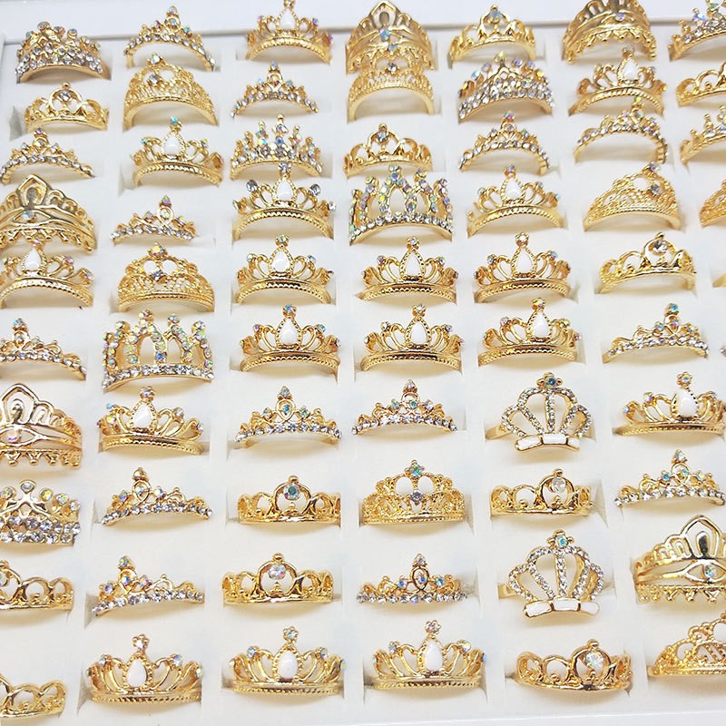 25/50/100 Wholesale Princess Queen Crown Sparkling Cubic Zirconia Ring Jewelry