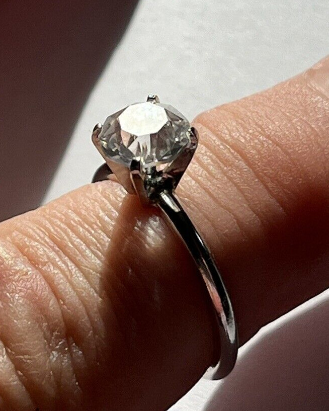 Round BRILLIANT Cut Clear CZ Crystal Engagement Promise Ring Sz 7 signed