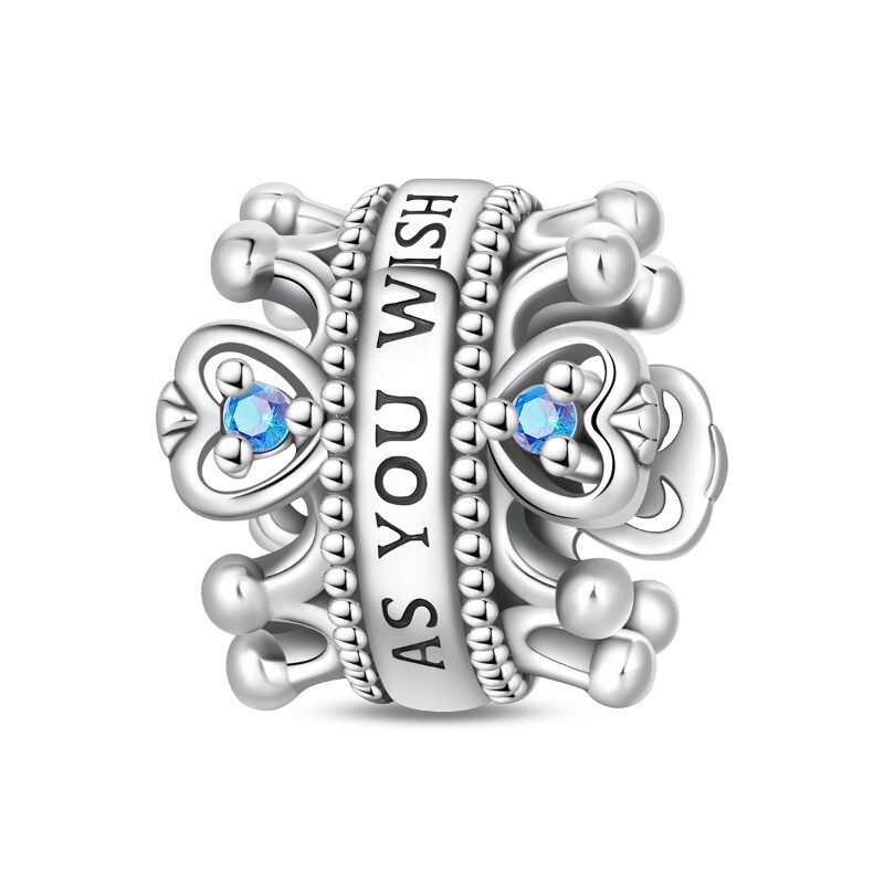 KUNSIR 925 Sterling Silver Charm “AS YOU WISH” Crown Charm Bead For Bracelet DIY