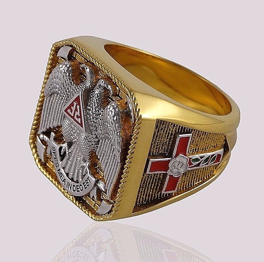 Scottish Rite 32 Degree Masonic Ring 18K Gold Pld Knights Templar by UNIQABLE