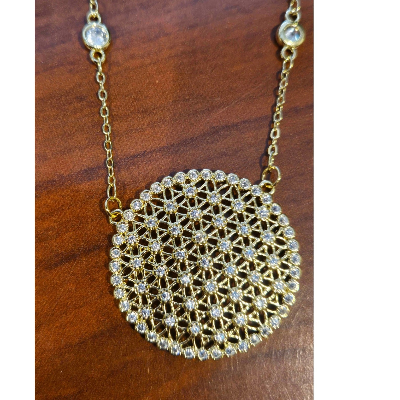 NIB Freida Rothman Vault Gold Plate Fixed Pendant Bezel Chain Adjustable 16-18″
