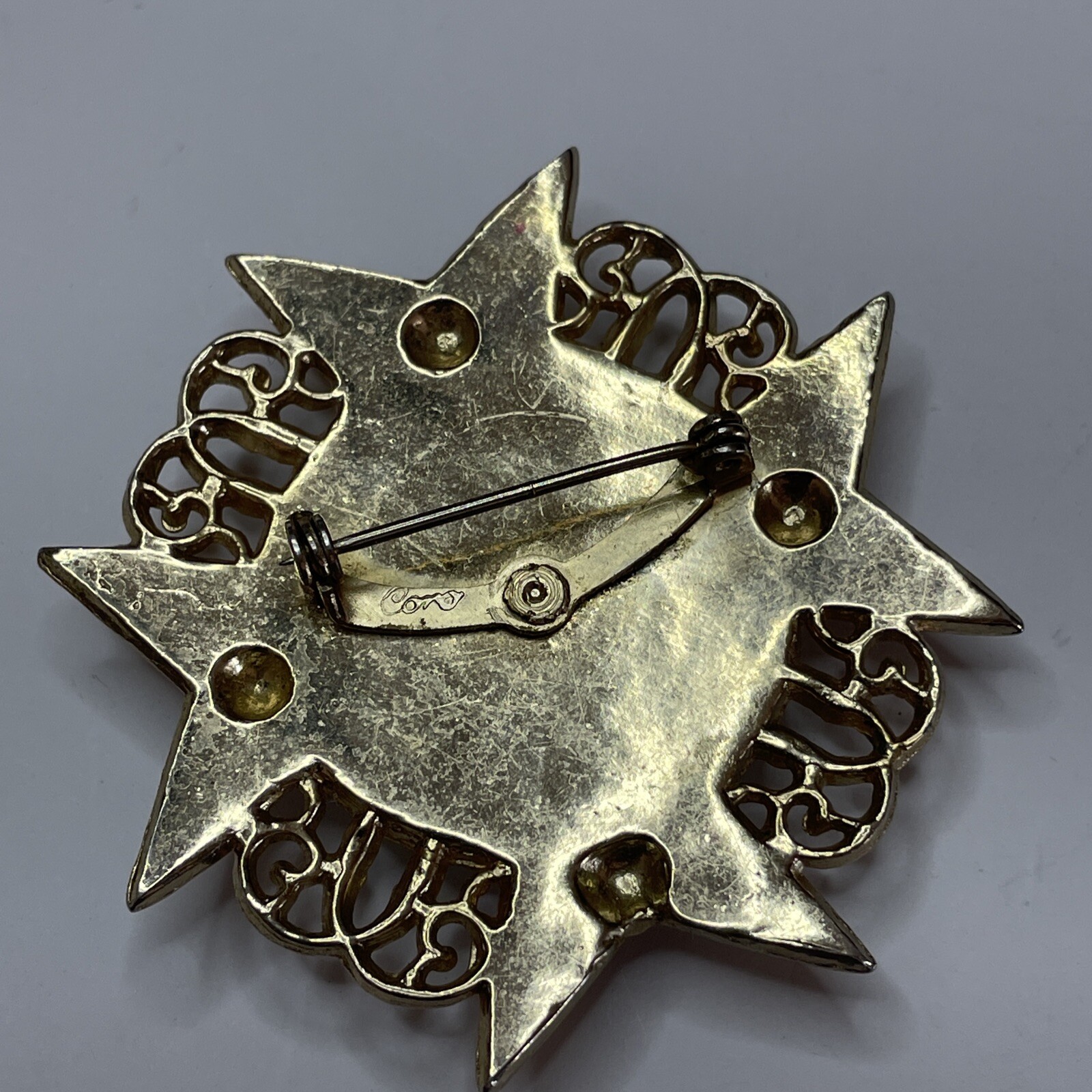 Coro Brooch Pin Mother of Pearl Double Eagle Crest Signed Vintage Army