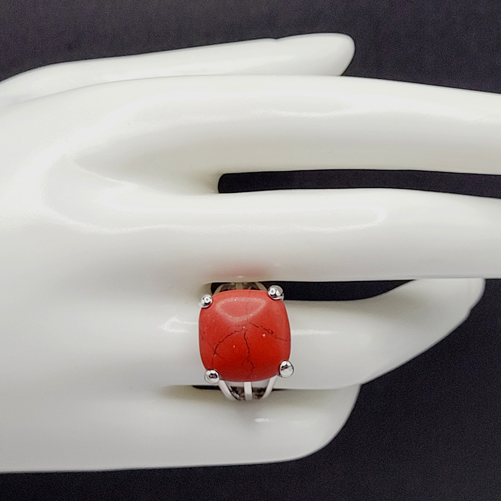 ATI Modern Dyed Stone Faux Red Jasper Rhodium Brass Southwest Costume Ring 7.25
