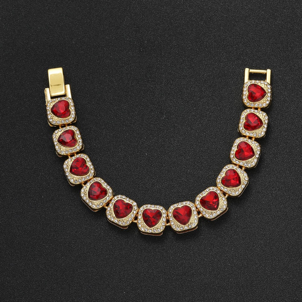 Red Heart Halo Tennis Chain Stainless Steel zirconia stone unisex Love Necklace