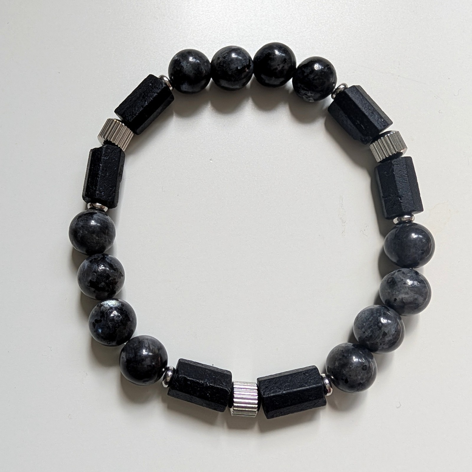 Black Tourmaline Labradorite Beaded Bracelet, Minimalist Protection Jewelry