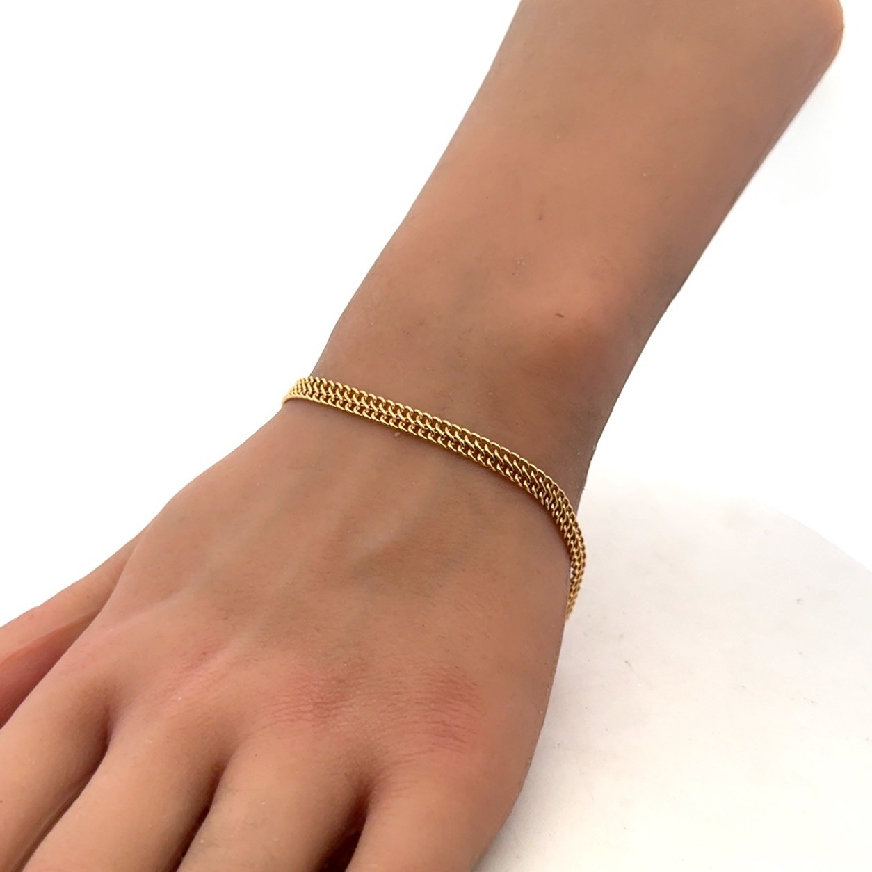 Designer 18K Yellow Gold Filled Two Strand Double Curb Link Chain 7.5″ Bracelet