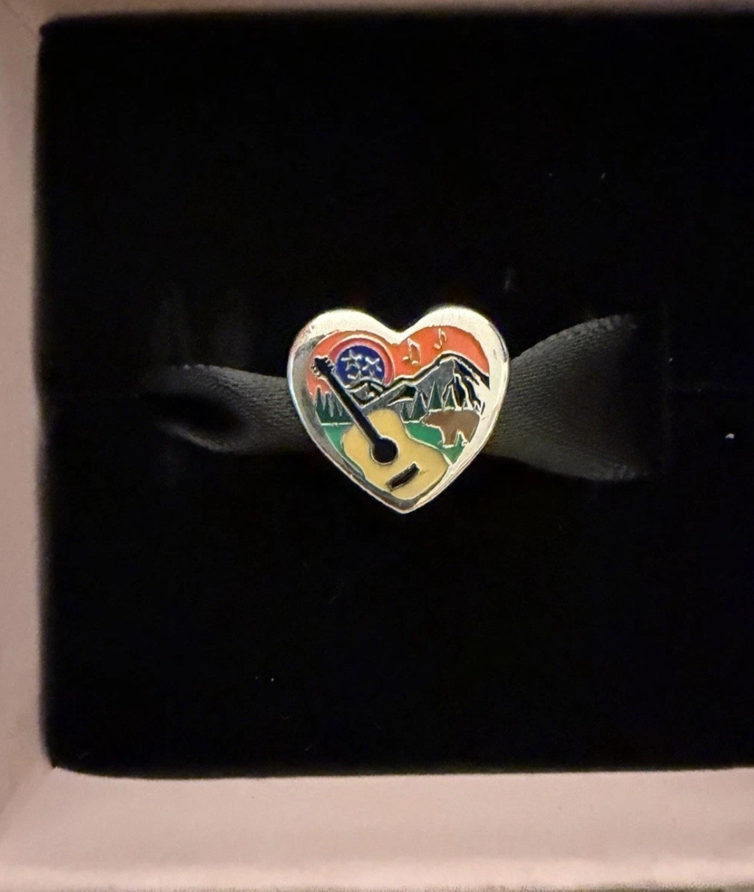 New Pandora Tennessee Heart Charm Exclusive-Guitar Mountains Sunset RARE